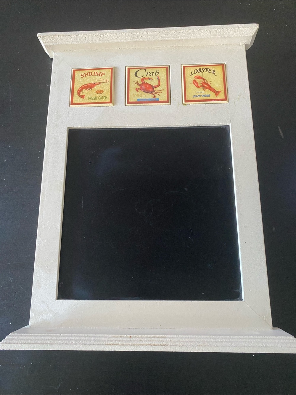 Vintage Y2K New View Gifts Coastal Seafood Kitchen Chalkboard Sign White Framed